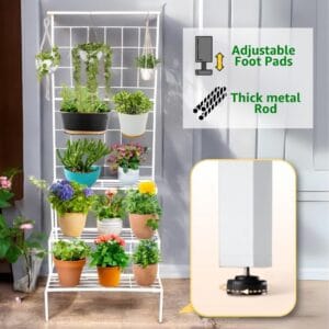 Click to see full view  5 VIDEOS      3+   Ask Rufus  ecofynd Bloom Plant Stands for Outdoor Balcony, Flower Pot Stand for Indoor Plants, Large Metal Planter Stand for Living Room, home decor, Indoor & Outdoor plants, 4 Tier, (White)